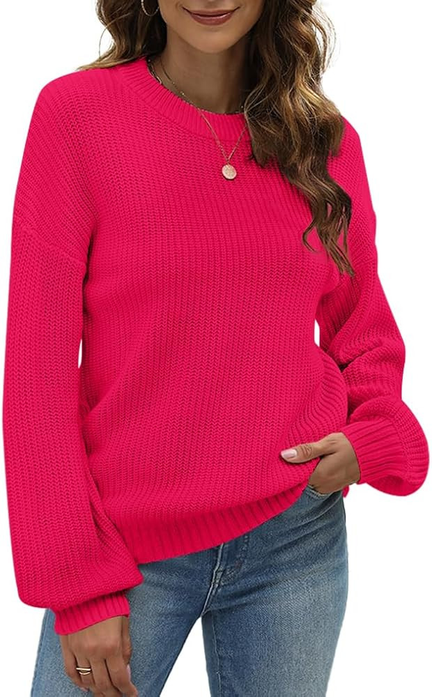 Naggoo Women's Long Sleeve Crew Neck Casual Chunky Knit Pullover Sweaters Tops | Amazon (US)