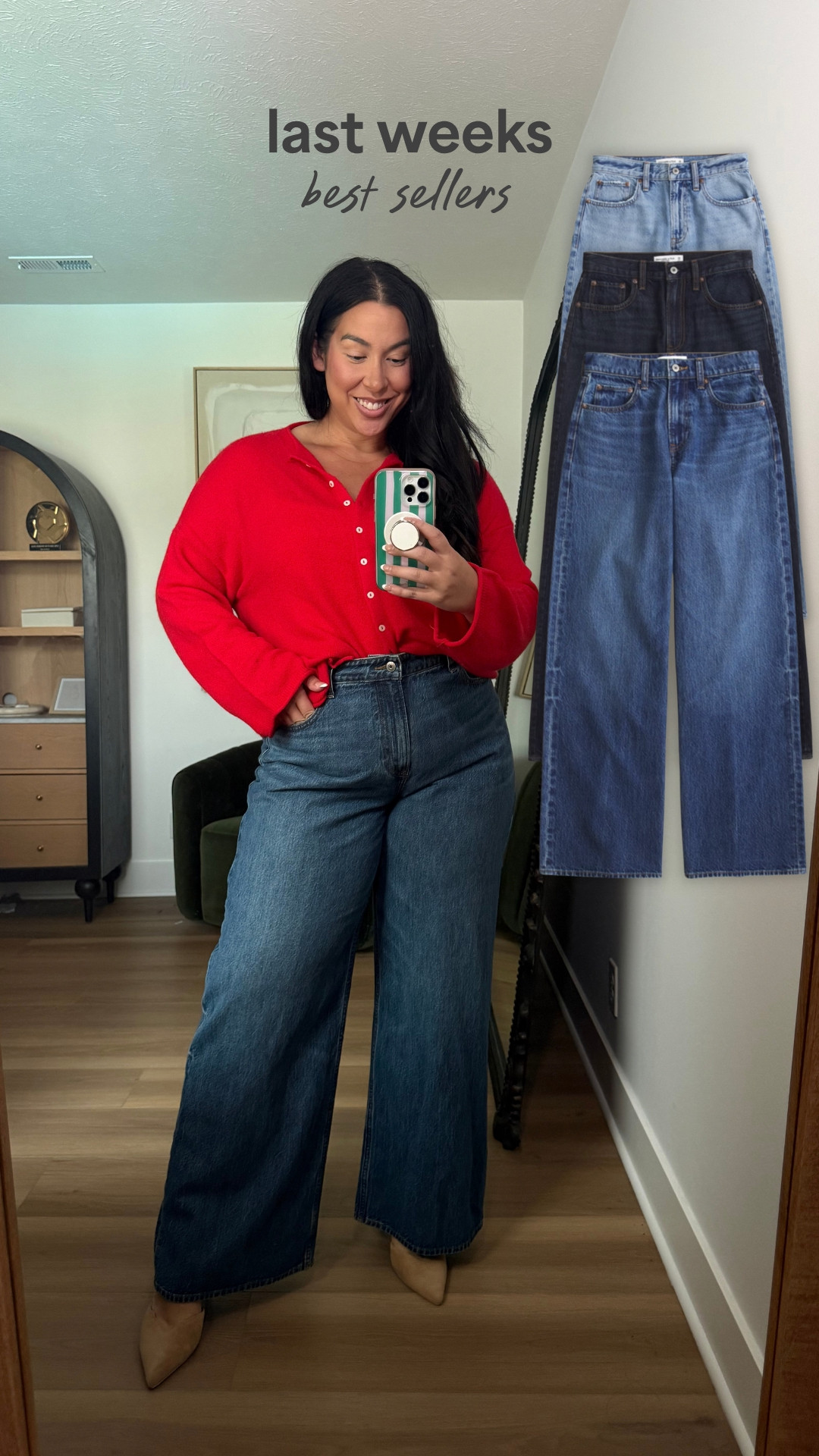 I love these high waisted wide leg jeans from Abercrombie! They are so soft, have no waist gap, and soft belly friendly. Wearing a 33 Long. They are also having a huge sale this weekend! Use code Use code AFLTK to get an additional 20% off almost everything! Midsize, midsize fashion, fall fashion, abercrombie 

 #LTKootd #LTKSaleAlert #LTKMidsize