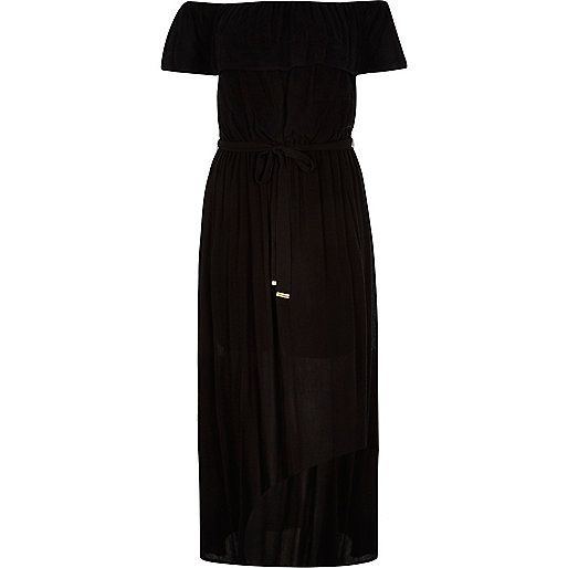 RI Plus black bardot maxi dress | River Island (UK & IE)