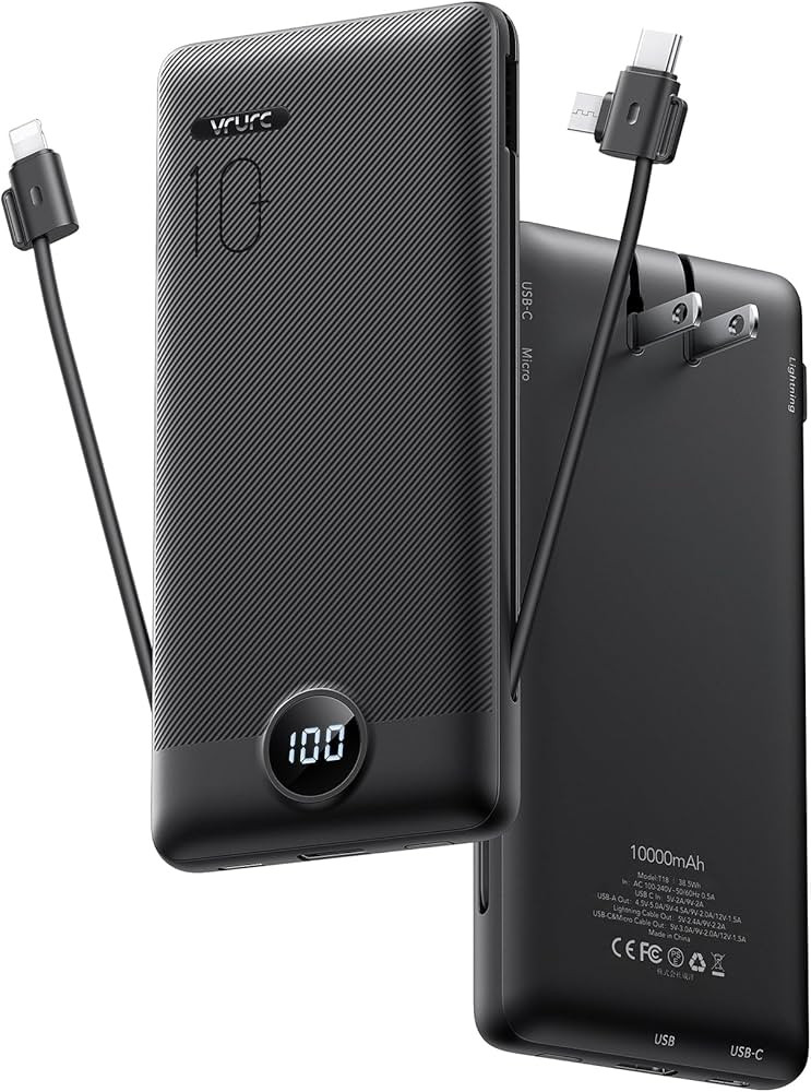 VRURC Slim Portable Charger with Wall Plug, 10000mAh Portable Charger Built in Cables,PD 20W Fast... | Amazon (US)