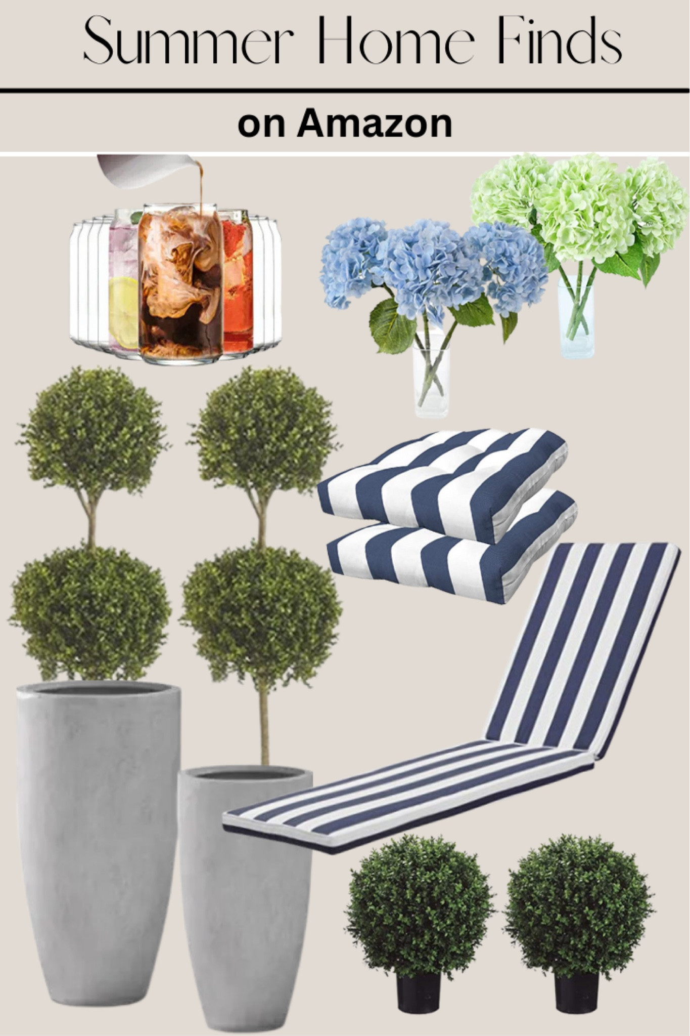 Amazon home finds for summer! Patio furniture, Drinking glasses, faux topiaries, planters, and new pool lounge chair cushions and outdoor seat cushions. Also my favorite faux hydrangeas! 

#LTKSeasonal #LTKstyletip #LTKhome
