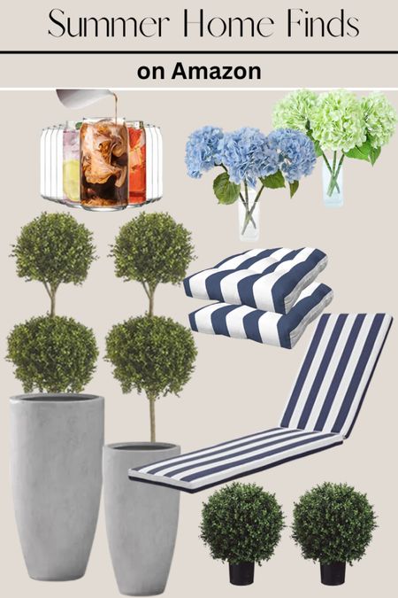 Amazon home finds for summer! Patio furniture, Drinking glasses, faux topiaries, planters, and new pool lounge chair cushions and outdoor seat cushions. Also my favorite faux hydrangeas! 

#LTKSeasonal #LTKstyletip #LTKhome