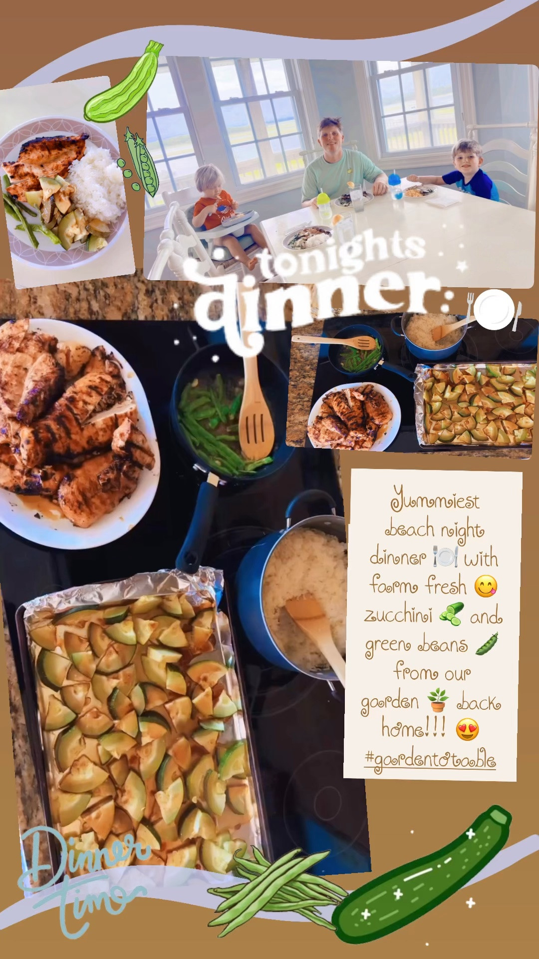 Yummiest beach night dinner 🍽️ with farm fresh 😋 zucchini 🥒 and green beans 🫛 from our garden 🪴 back home!!! 😍 #gardentotable