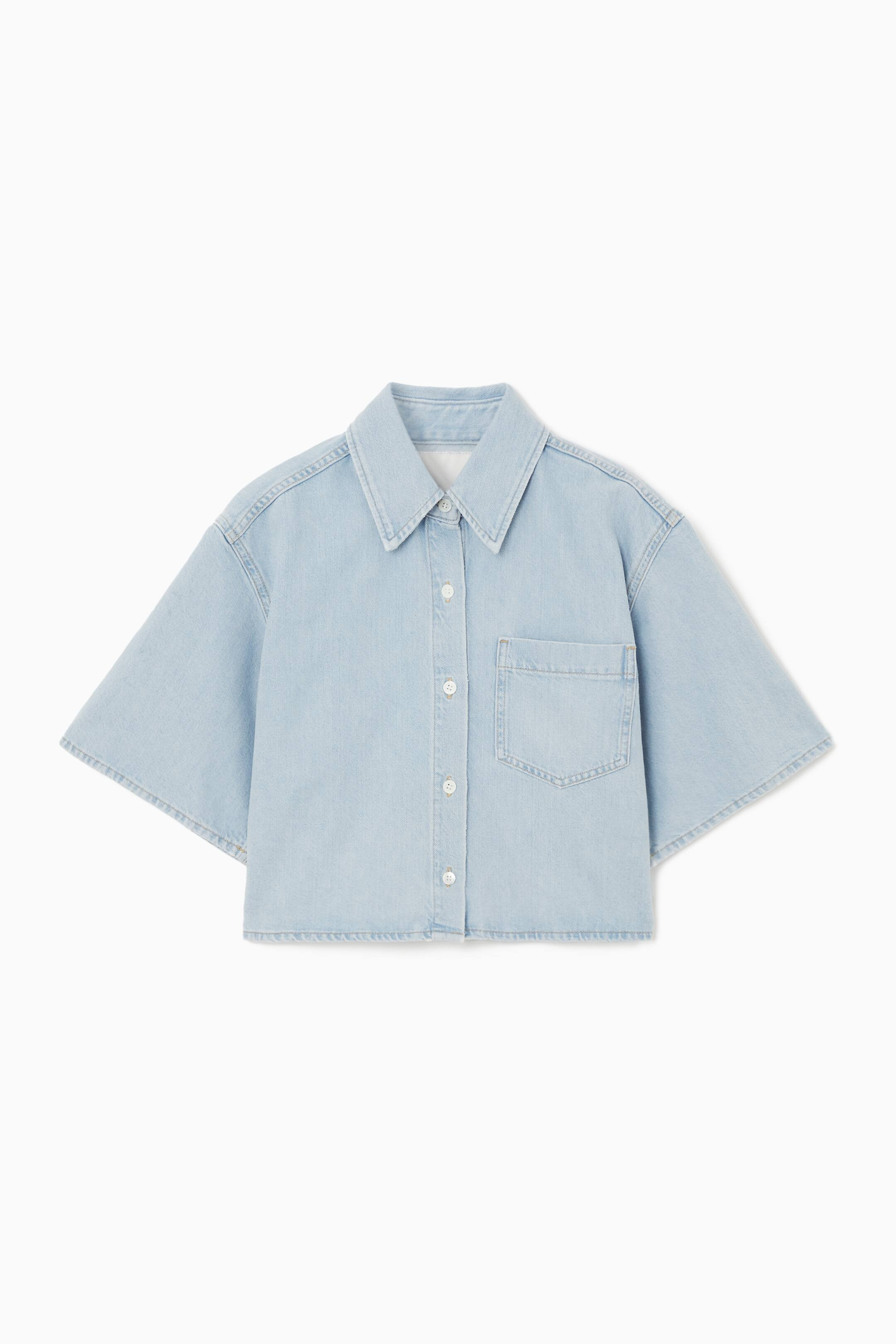 CROPPED SHORT-SLEEVED DENIM SHIRT | H&M (UK, MY, IN, SG, PH, TW, HK)