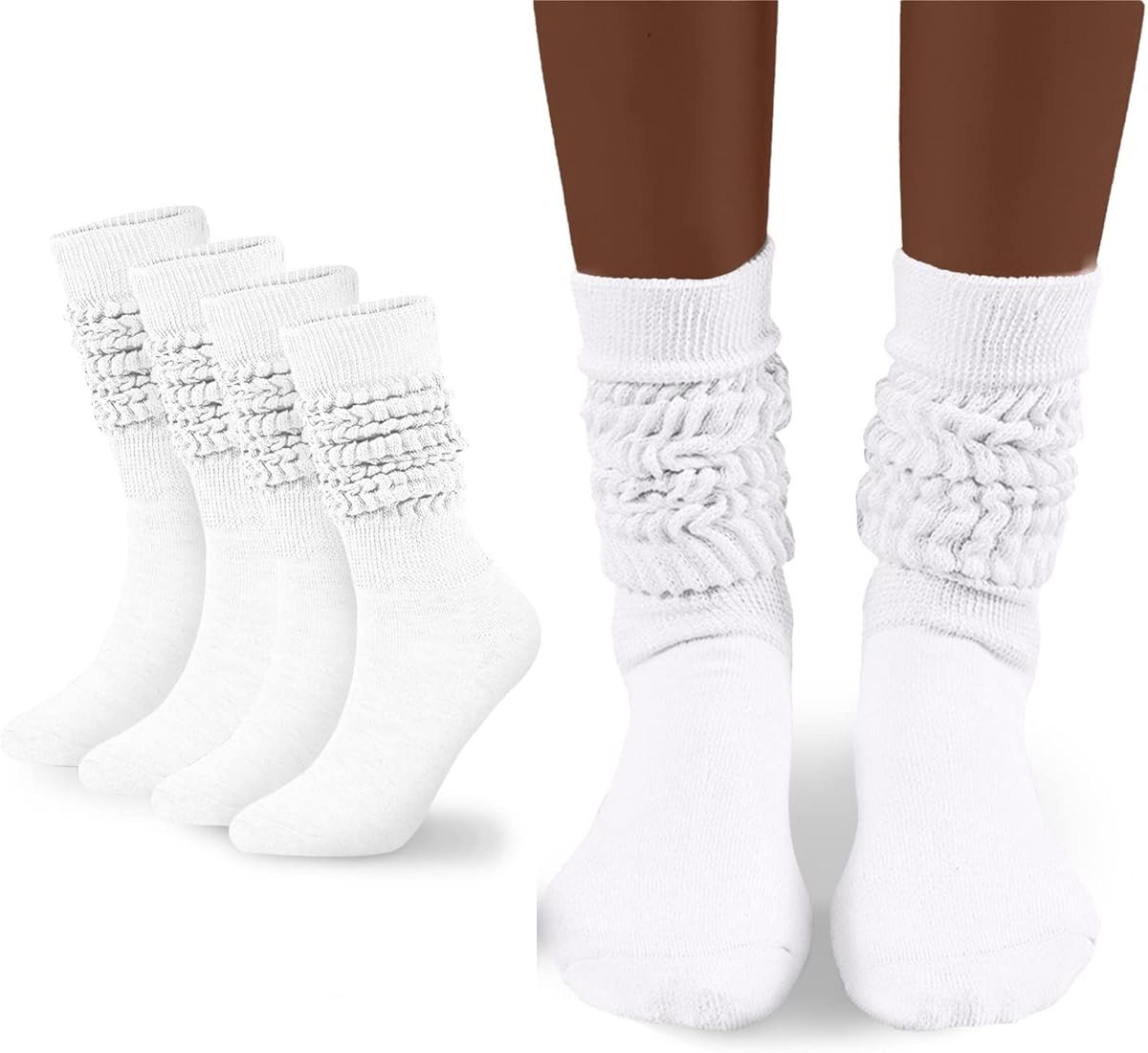 FLYDO Womens Slouch Sock Scrunch Socks Soft Long Boot Socks for Women Stacked High Sock 2-3 PACK | Amazon (US)
