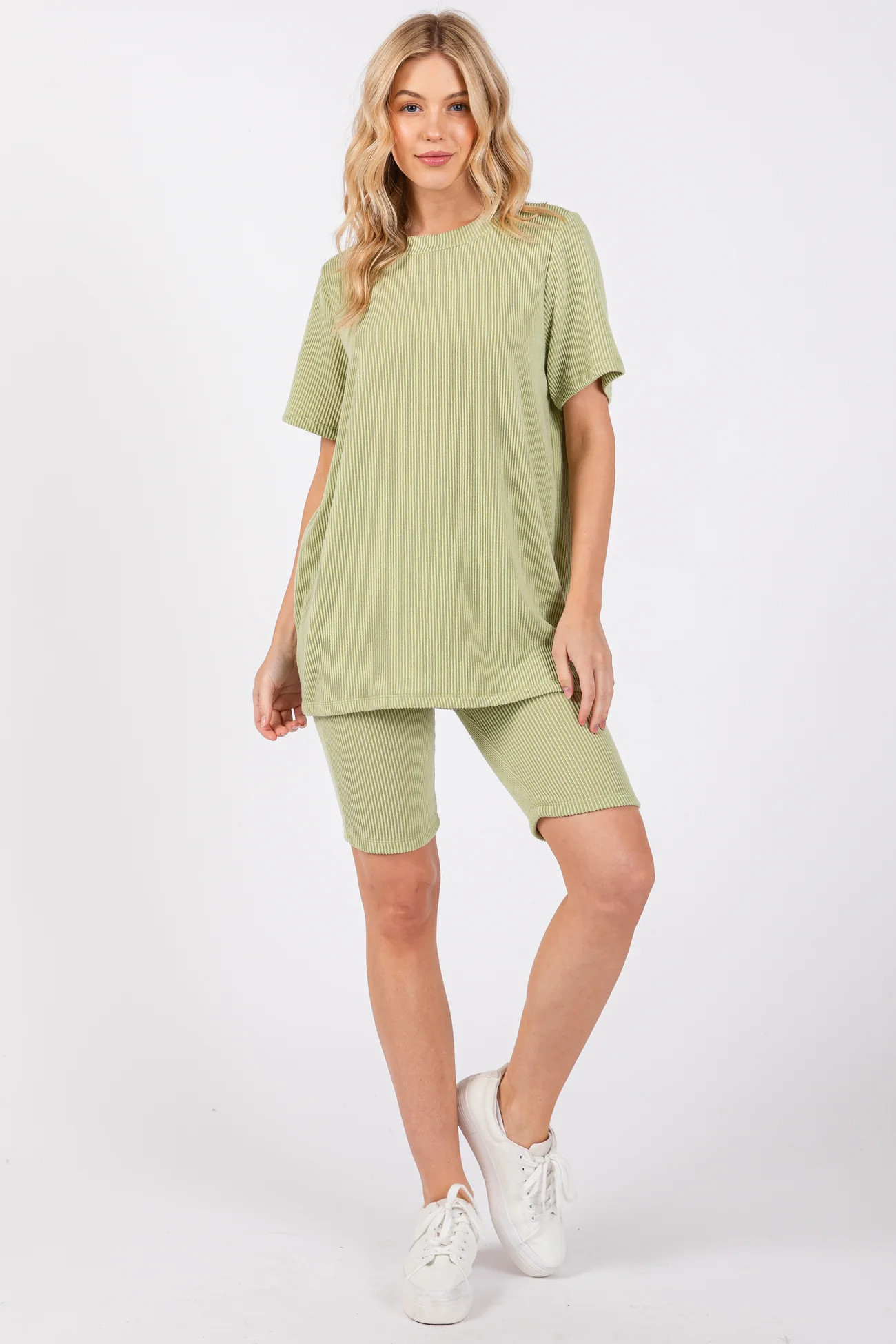 Lime Ribbed Biker Shorts Set | PinkBlush Maternity