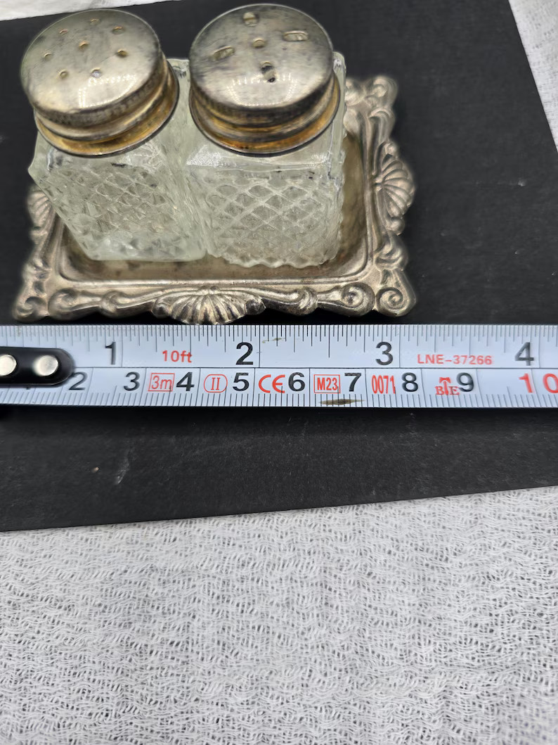Vintage Glass and Silver-plated Salt and Pepper Shaker Set With Tray - Etsy | Etsy (US)