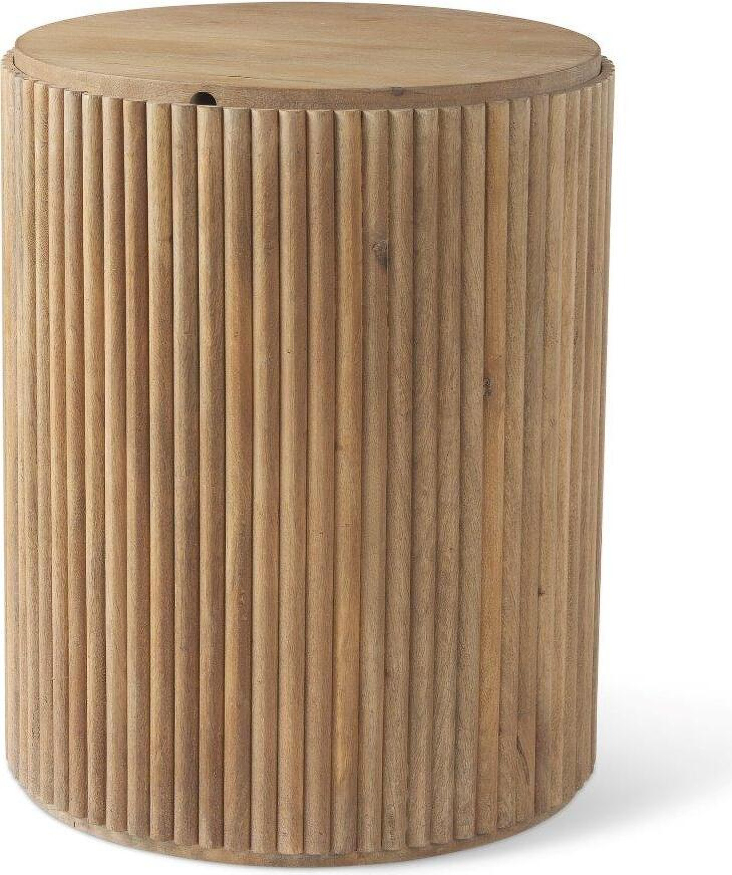 Terra Light Brown Wood Fluted Round Side Table | 1stopbedrooms
