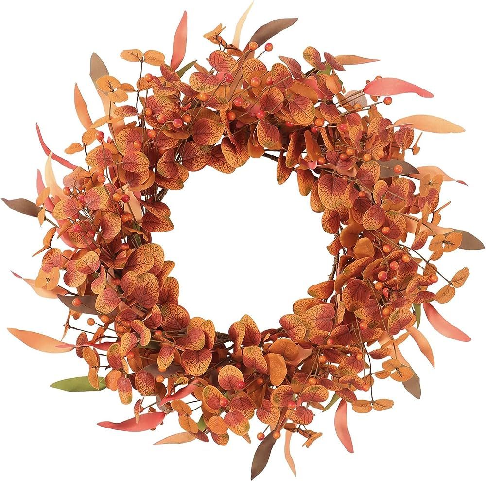 TOCHGREEN Fall Wreath Artificial Harvest Wreath, 22 Inch Autumn Wreath with Eucalyptus Leaves and... | Amazon (CA)