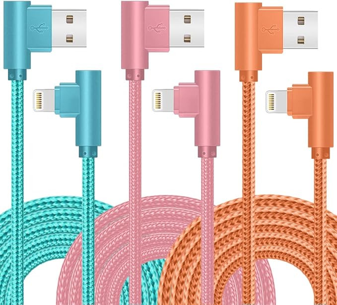 iPhone Charger, 3 Pack 10FT 90 Degree Charging Cable MFi Certified USB Lightning Cable Nylon Brai... | Amazon (US)