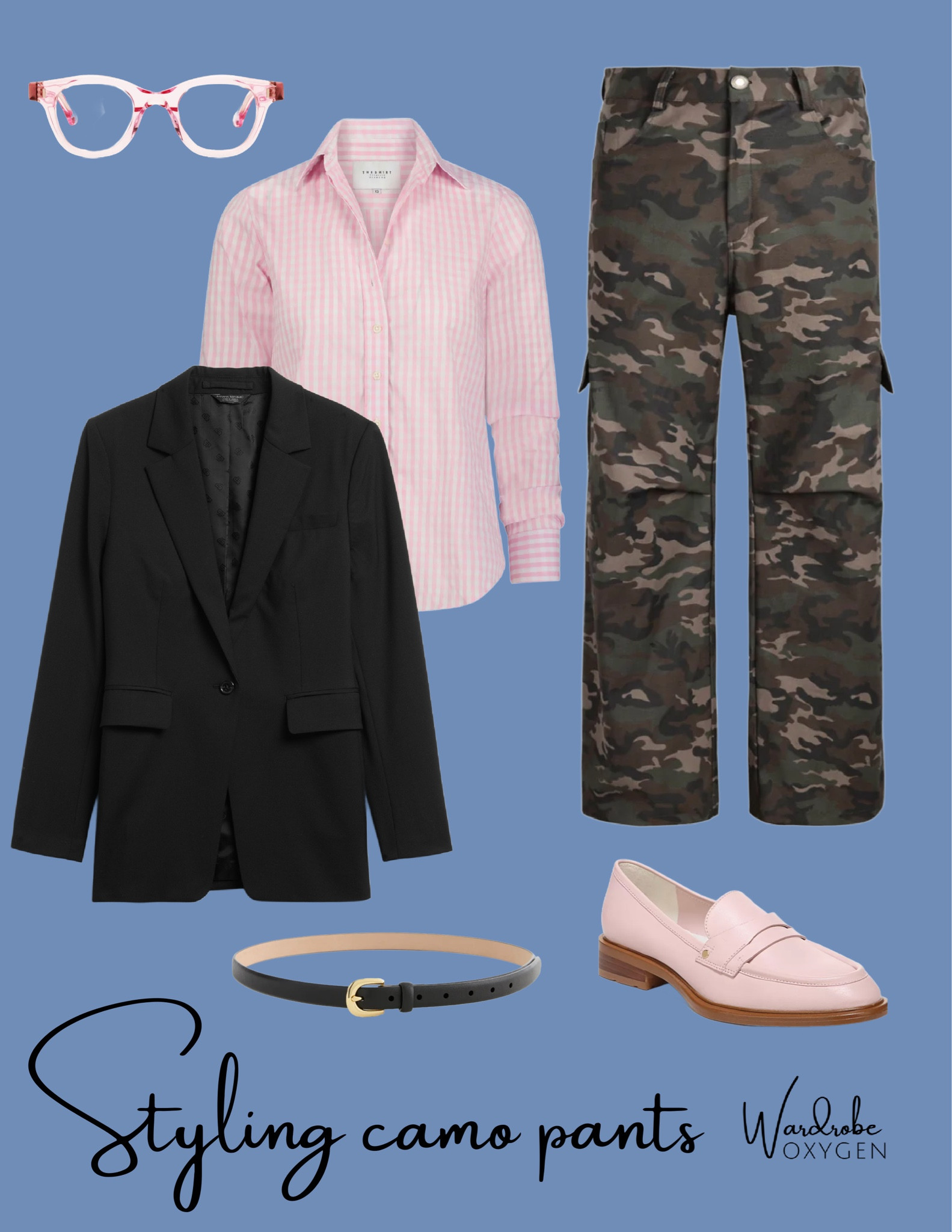 Can camouflage be preppy? Heck yes! Camo print is curvy and large so balance it for pattern mixing with something smaller with straight lines and angles like this pink gingham top. Add classic pieces like a fitted blazer and loafers so the look is classic… but with an edge. 

#LTKStyleTip #LTKWorkwear #LTKOver40