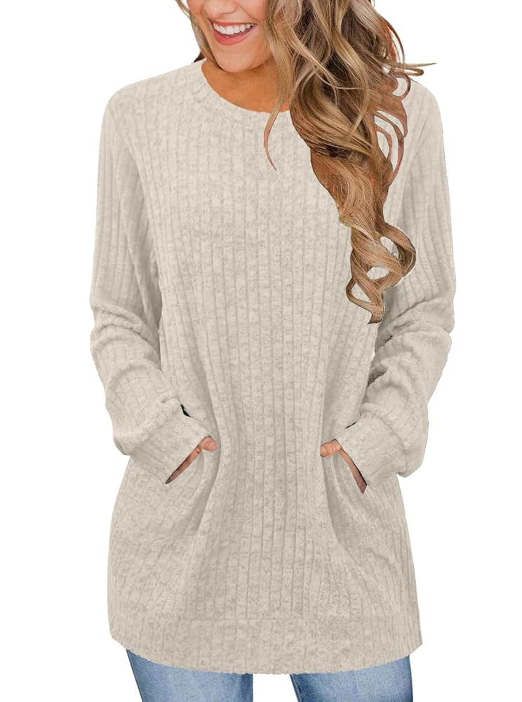 JomeDesign Sweters for Women Dressy Casual Long Sleeve Shirts Crewneck Fall Outfits with Pocket T... | Amazon (US)