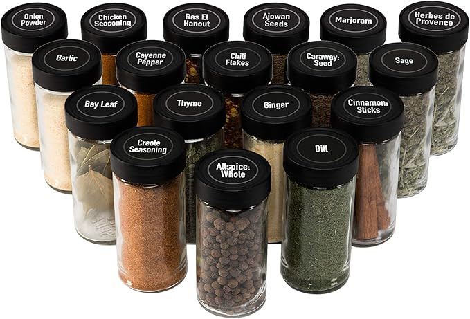 AllSpice 4 Ounce Glass Spice Jars (Same Size as Penzeys and Spice House) with Black Plastic Lids ... | Amazon (US)