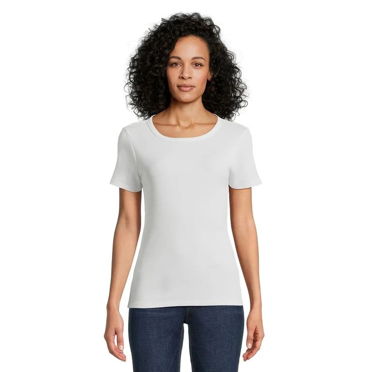 Time and Tru Women's Ribbed Tee with Short Sleeves, Sizes S-XXXL | Walmart (US)