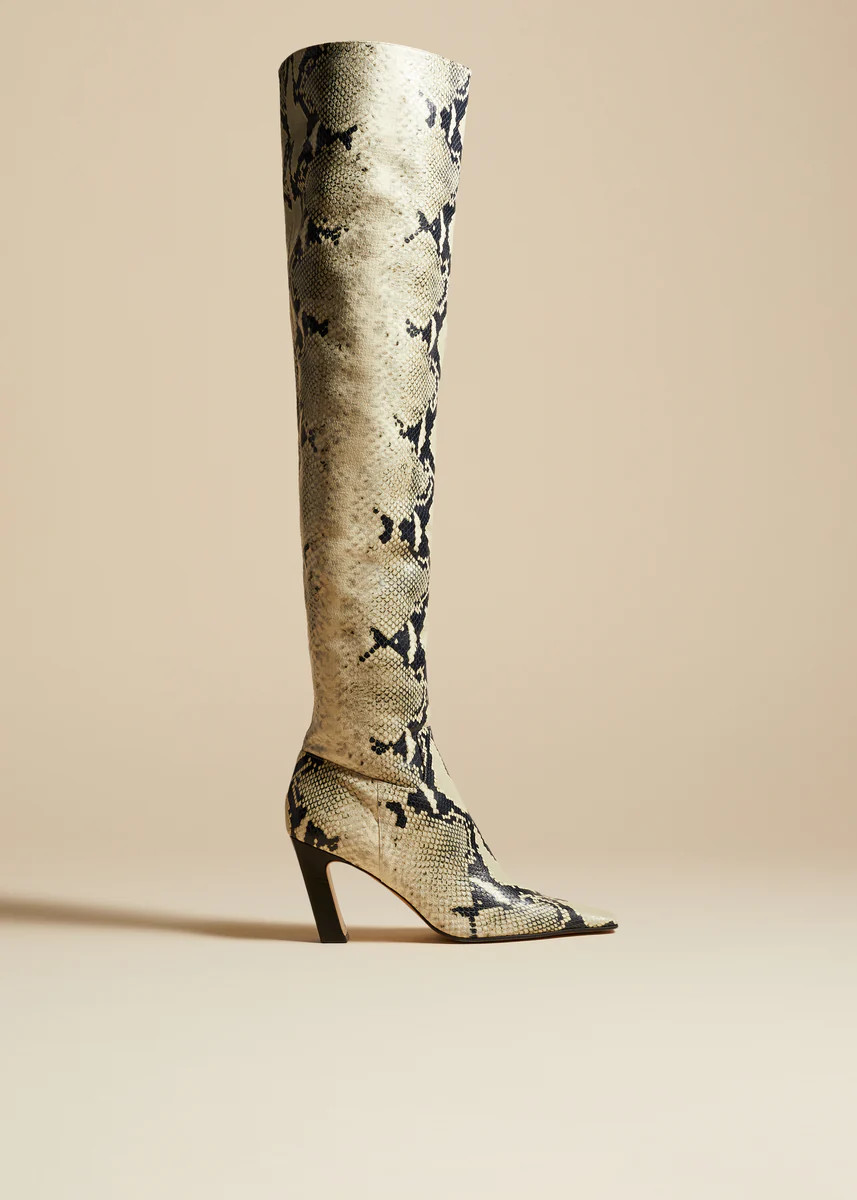 The Marfa Over-the-Knee High Boot in Natural Python-Embossed Leather | Khaite