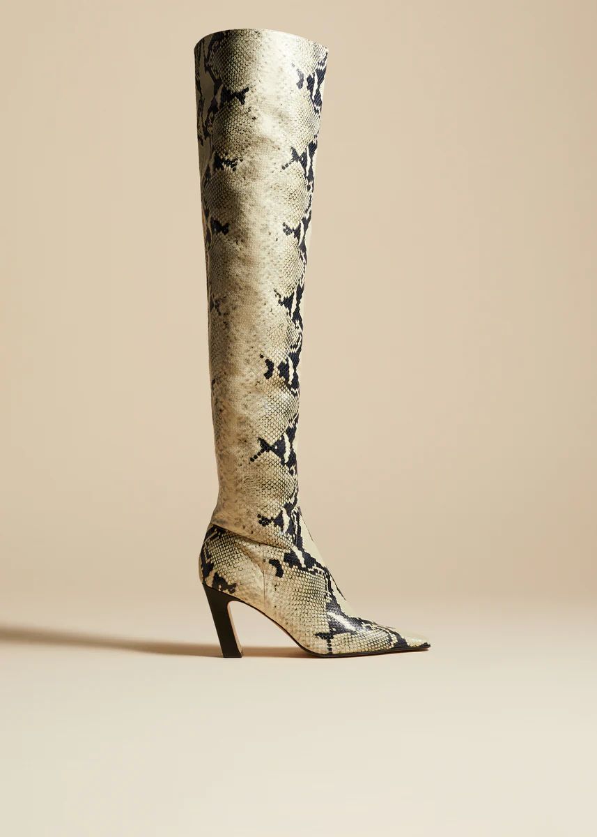 The Marfa Over-the-Knee High Boot in Natural Python-Embossed Leather | Khaite