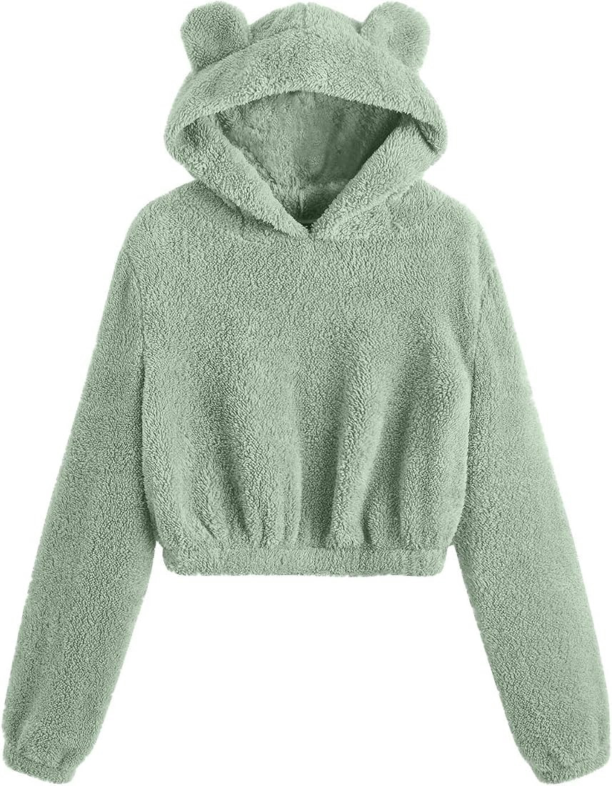 Womens Fleece Pullover Cute Bear Hoodie with Ears Fluffy Coat Warm Plush Sweatshirt Teen Girls Lo... | Amazon (US)