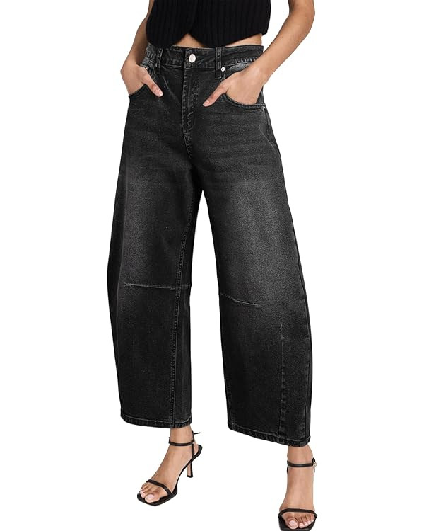 Sidefeel Women's Barrel Jeans Wide Leg Vintage Mid Rise Y2k Baggy Boyfriend Ankle Denim Pants | Amazon (US)