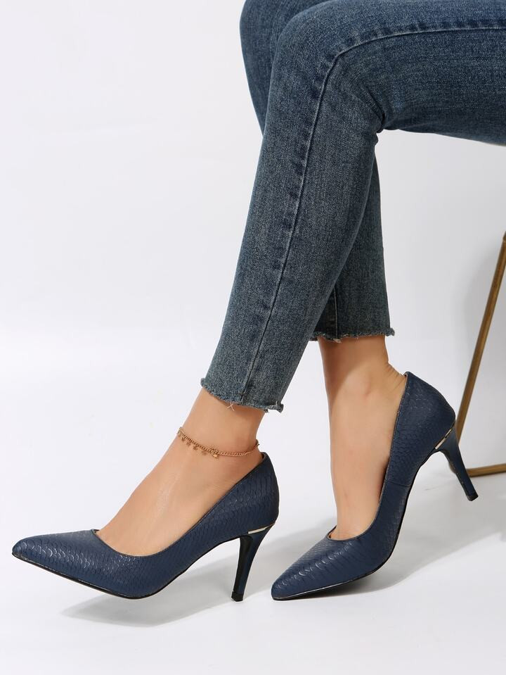 Women's Fashionable Sexy Pointed Toe Thin Heel Spring/summer/autumn Pu Leather Slip-on Pump | SHEIN