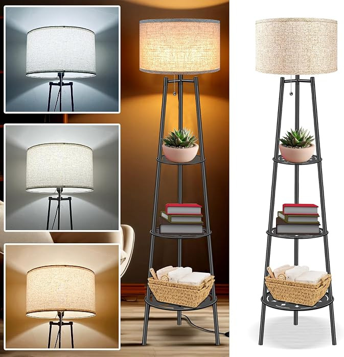 Floor Lamp with Shelves, Modern Standing Lamp with 3 Color Temperature LED Bulbs, Corner Floor La... | Amazon (US)