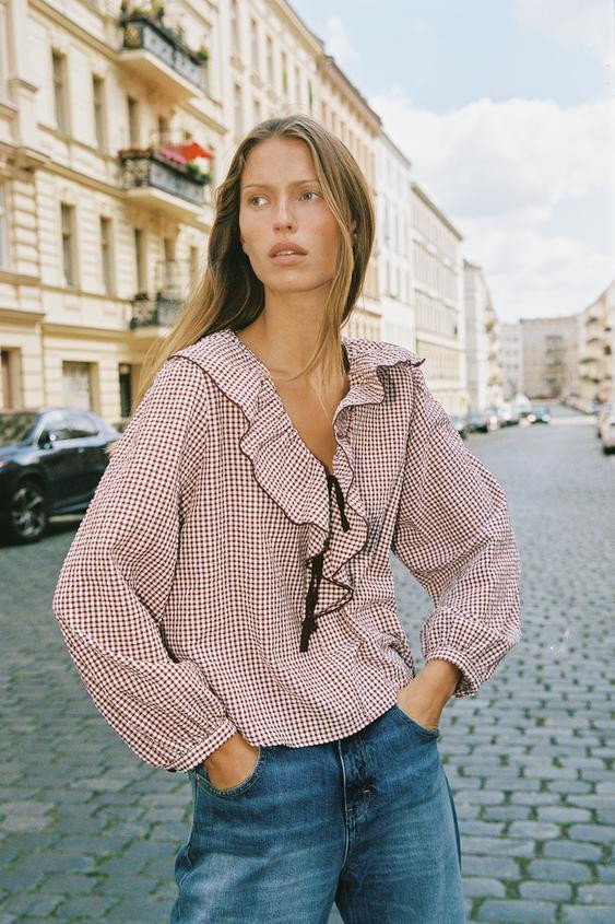 RUFFLED GINGHAM BLOUSE | Zara US