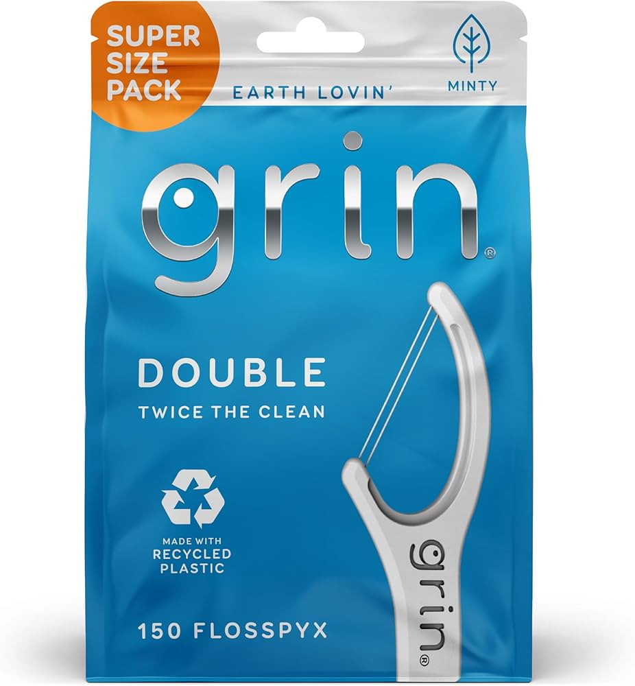 GRIN Double Flosspyx, Floss Picks, 150 ct, Dental Flossers, Minty Flavor, Recycled Plastic, 2 Lin... | Amazon (US)