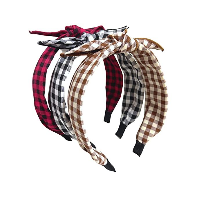 KYM NOVA Gingham Neutral Fashion Headbands for Women, Top Knot Removeable Bow Headband for Girls,... | Amazon (US)