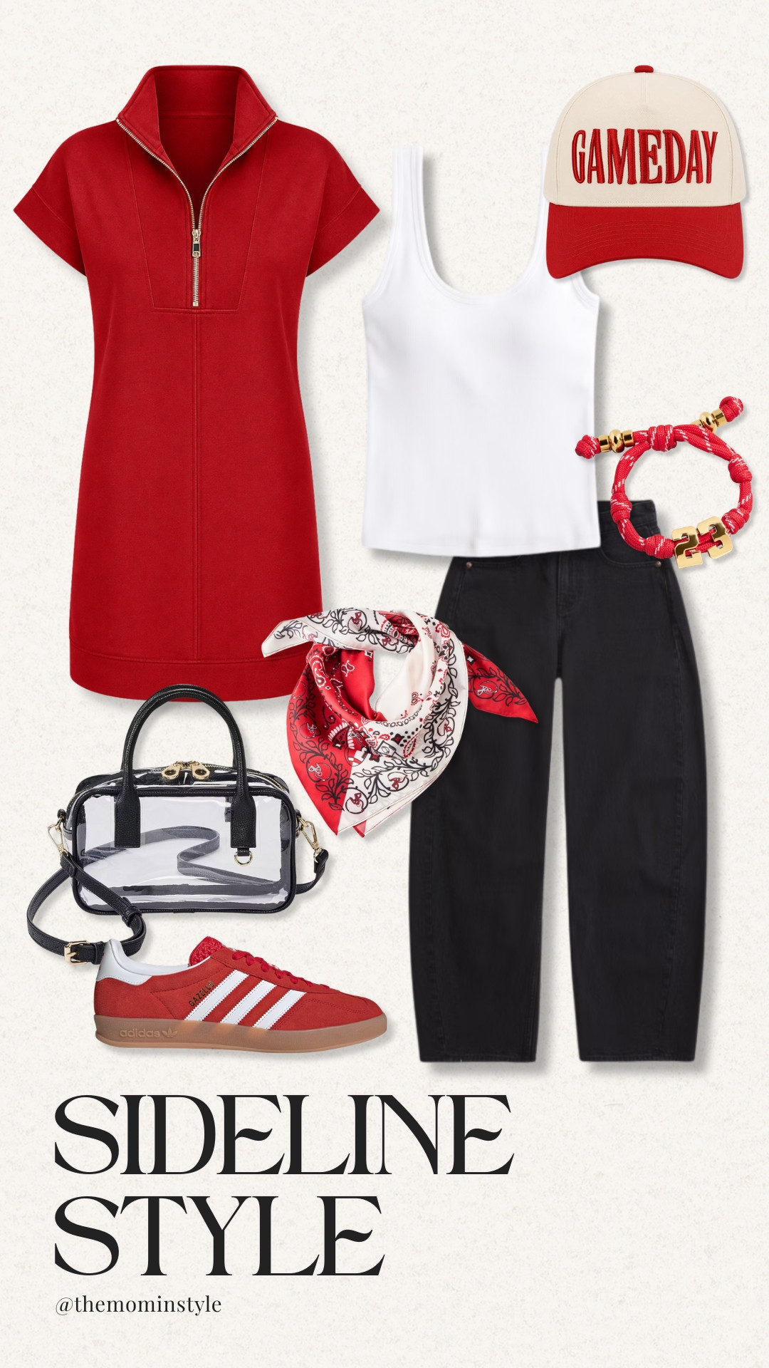 Red, white & black is always a winning combination. ❤️ This sideline style edit has everything from a sporty quarter-zip dress and Gameday hat to classic sneakers, a bandana, and an easy tank-and-denim combo for cheering on your team.

gameday outfits, college football style, sideline style, football game outfits, red white and black outfit, gameday fashion, tailgate outfit, sporty style, casual game day outfit, women’s gameday fashion, TheMomInStyle 

 #LTKootd #LTKSeasonal #LTKOver40