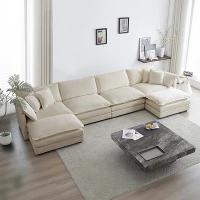 High U-Shaped Couch With Beige Chenille And Frame Modular Sectional Flexible Combination Options | Wayfair North America