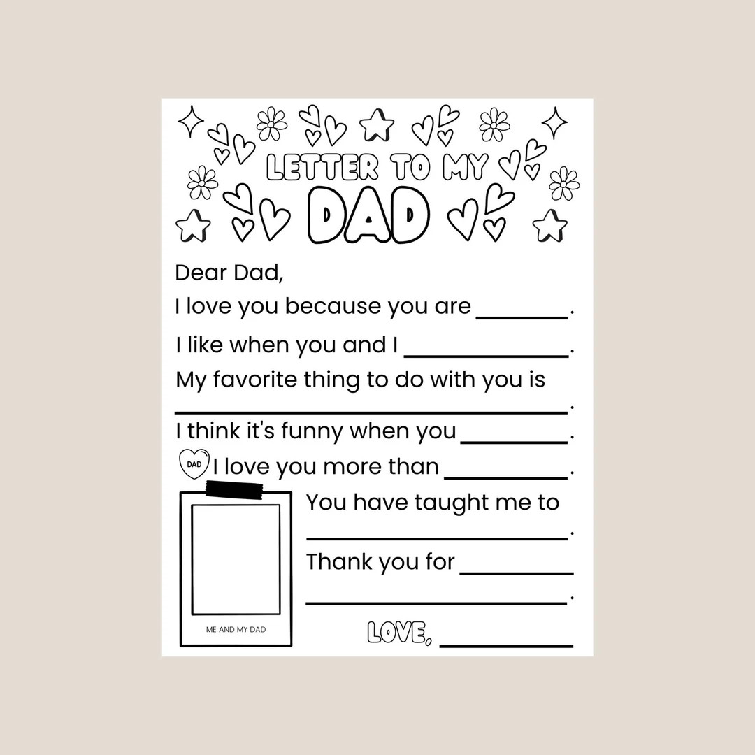 Letter to My Dad Coloring Fill in the Blank Sheet for Kids Instant Download - Etsy | Etsy (US)