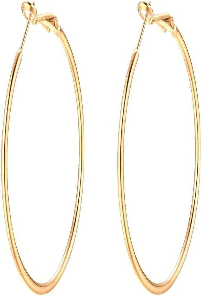 90mm(3.5'') Large Circle Endless Hoop Earrings Hypoallergenic 14k Gold Round Earring for Women Gi... | Amazon (US)