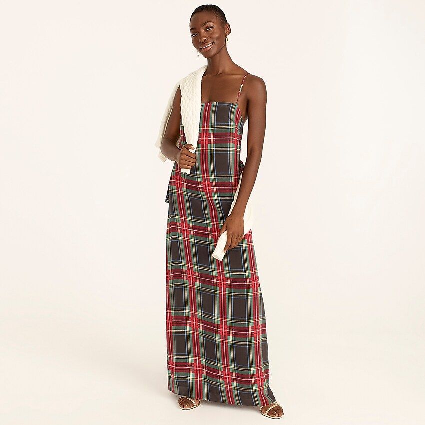 Ruffle-back silk dress in Stewart tartan | J.Crew US