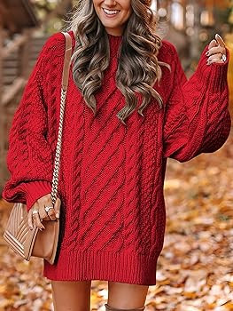 ANRABESS Women 2023 Fall Crewneck Long Sleeve Oversized Cable Knit Chunky Pullover Short Sweater ... | Amazon (US)