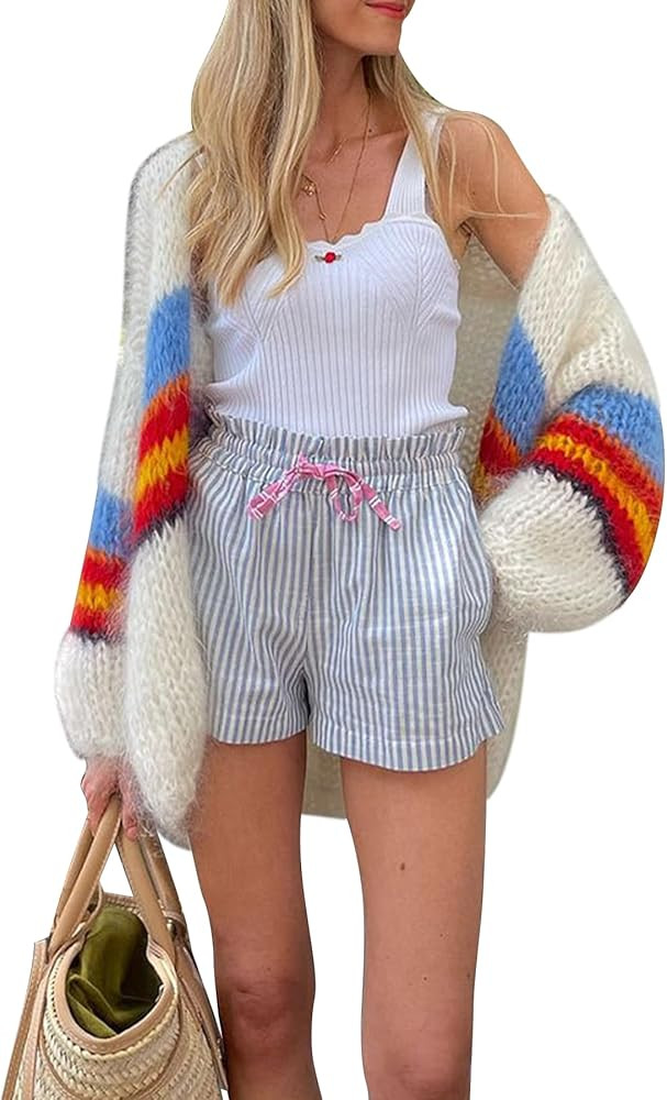 Unybwonn Women Colorful Open Front Cardigans Batwing Pastel Rainbow Cute Sweater Drop Shoulder Ov... | Amazon (US)