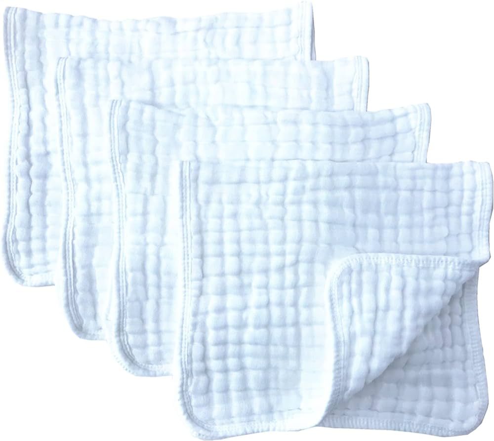 Synrroe Muslin Burp Cloths 4 Pack Large 20" by 10" 100% Cotton 6 Layers Extra Absorbent and Soft | Amazon (US)
