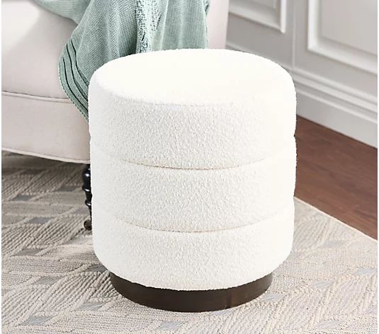 18" Round Boucle Storage Ottoman with Wood by Bright Bazaar - QVC.com | QVC