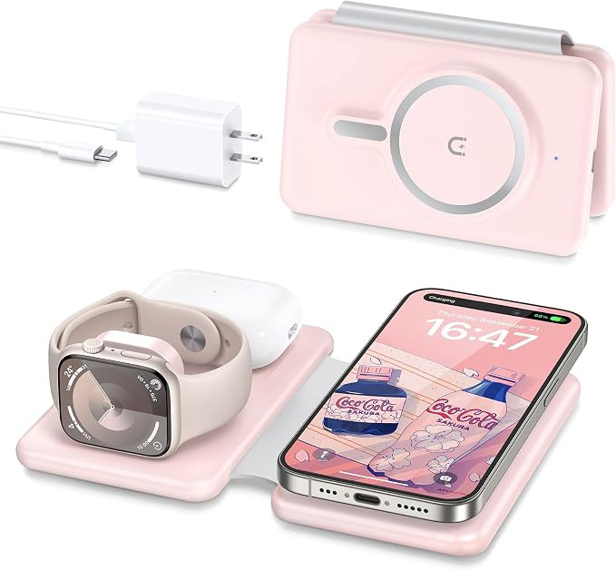 3 in 1 Wireless Charging Station for iPhone 17 16 15 14 13 12 Pro Max Plus \u2013 Foldable Magnet... | Amazon (US)