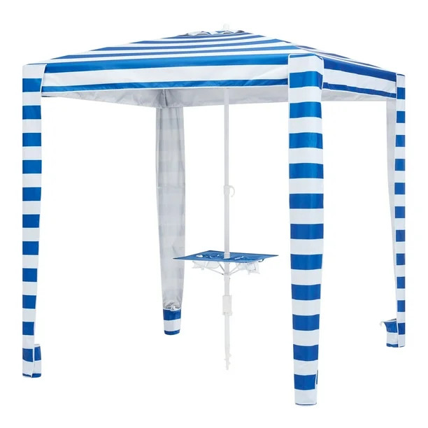 Mainstays 6' Square Cabana with Table and Sand Anchor Beach Umbrella, Multiple Colors | Walmart (US)