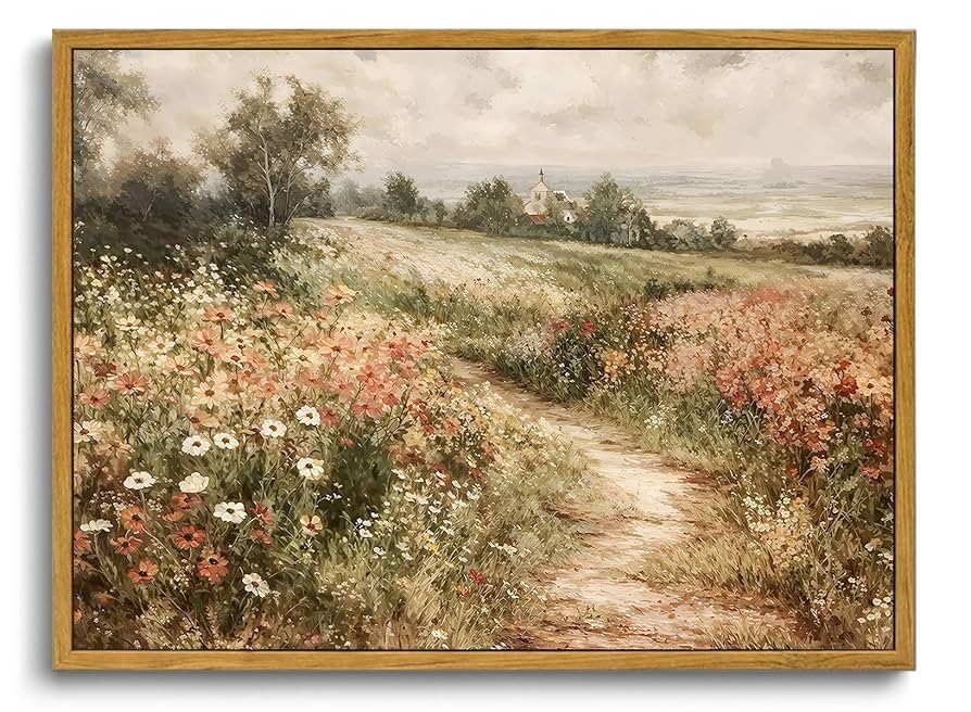 OIQArtOIQ Framed Canvas Wall Art,Vintage Decor,Landscape Nature Country Wildflower Paintings Farm... | Amazon (US)