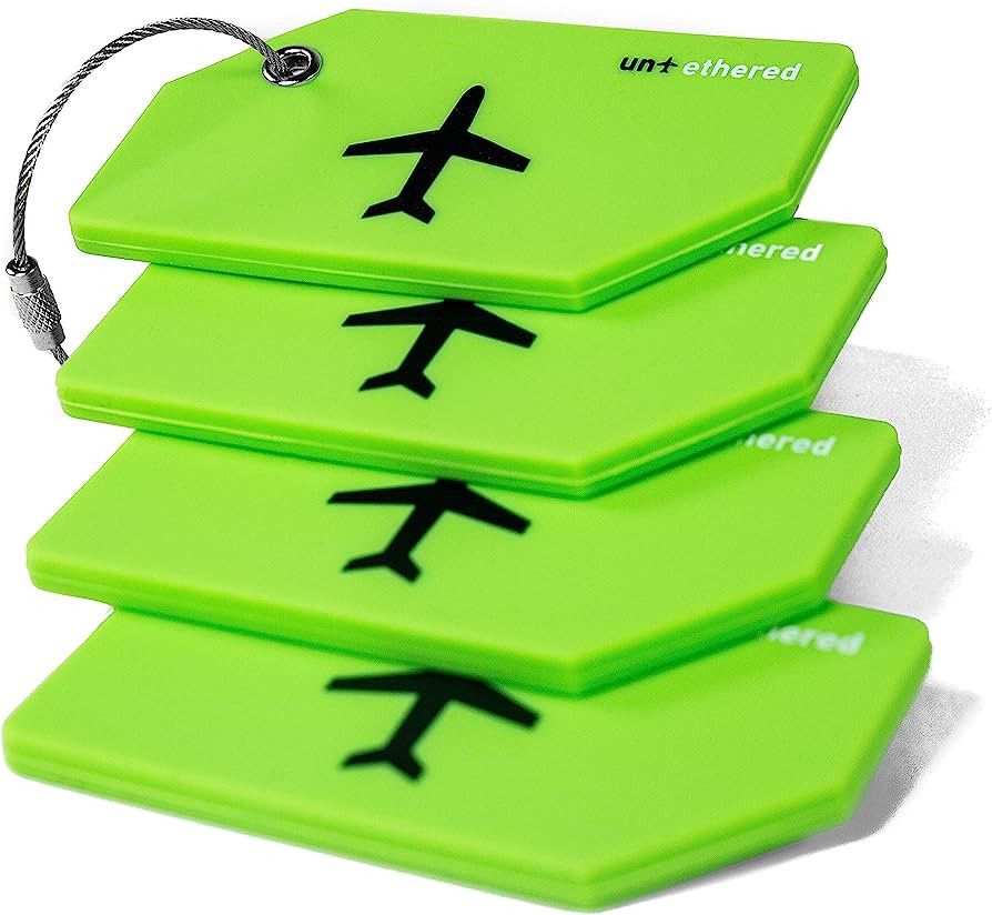Untethered Luggage Tag Set | 4 Pack Flexible & Bright Silicone Baggage Tags for Travel & Suitcase... | Amazon (US)