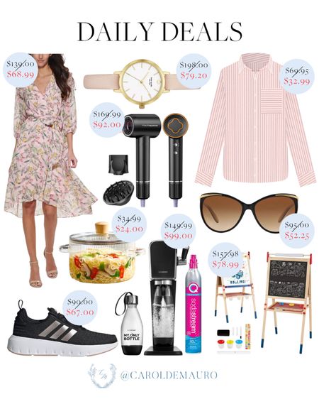 Today’s deals include a floral long-sleeve midi dress, a pink analog watch, a hair blower, a kid's drawing board set, a water purifier, and more!
#srpingsale #fashionfinds #kitchenessentials #beautypicks

#LTKsalealert #LTKstyletip #LTKshoecrush