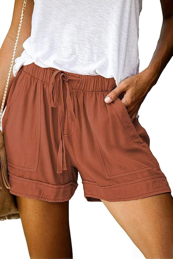comefohome Shorts Womens UK Summer Drawstring Cotton Elastic Waist Solid Color Casual Shorts with... | Amazon (UK)
