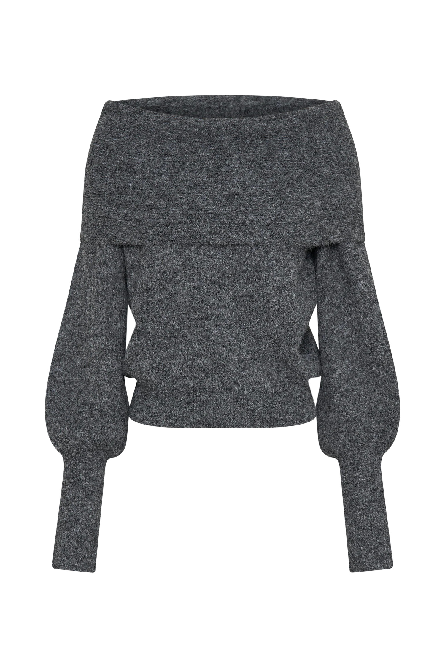 Charlotte Off Shoulder Knit Long Sleeve Top - Charcoal Marle | MESHKI US