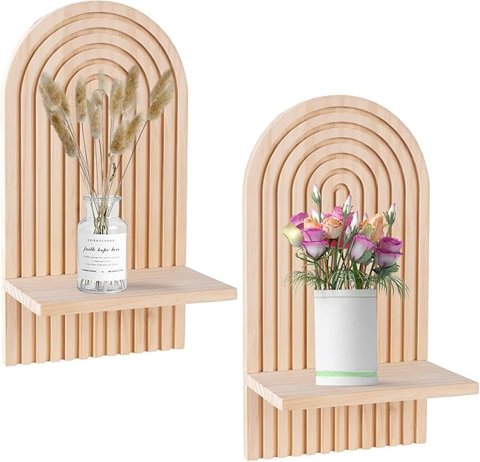 2 Pack Boho Arch Shelf Wooden Boho Wall Decor, Decorative Bohemian Rainbow Hanging Shelves for Nu... | Amazon (US)