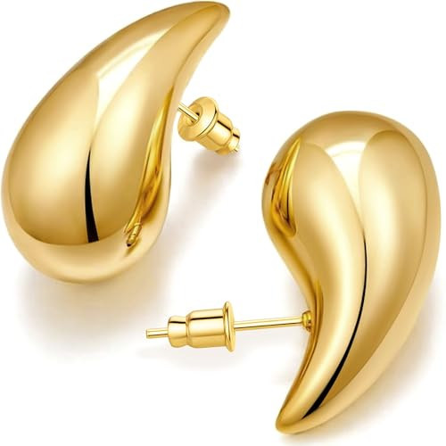 Rioleaf Teardrop Earrings for Women 14K Gold Plated Chunky Hoop Waterdrop Earring Dangle Lightweight Statement Drop Earrings Hypoallergenic Trendy Fashion Jewelry Gifts (Gold) | Amazon (US)