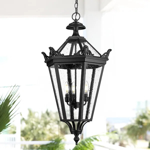 32 Inch Large Splendid Outdoor Hanging Light With Seeded Glass | Wayfair North America
