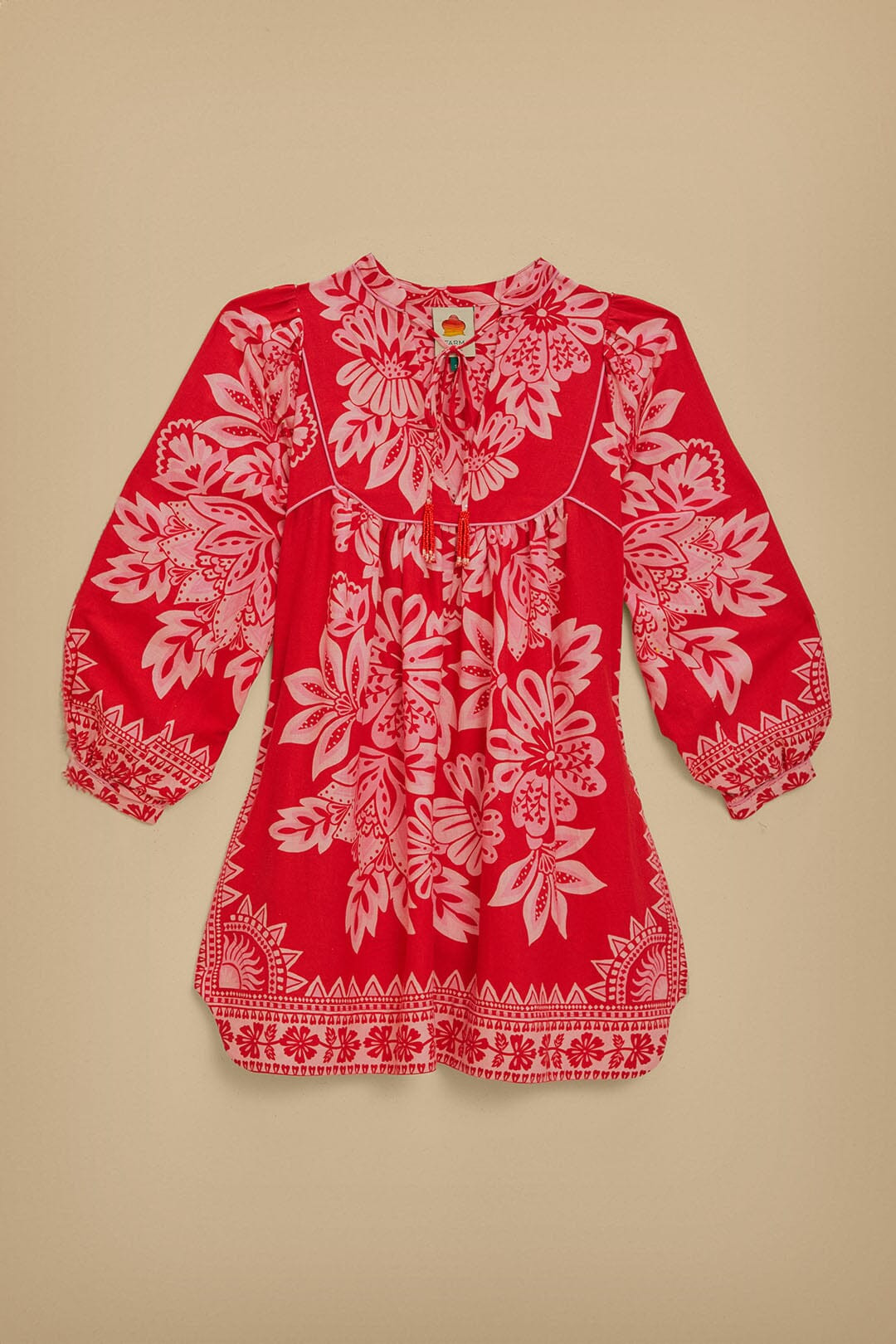 Flora Tapestry Red Long Sleeve Mini Dress | FarmRio (US)