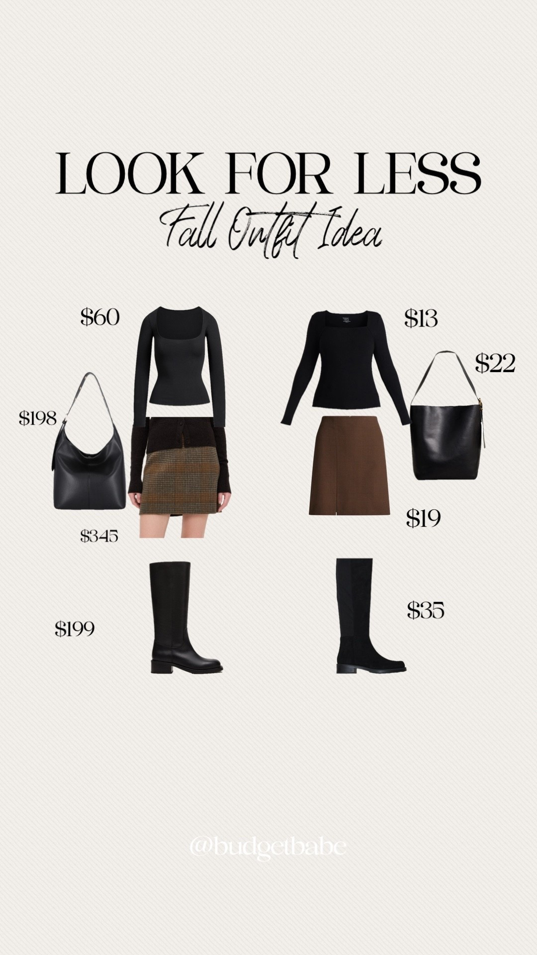 Here’s a fun little look for less fall outfit with affordable Walmart finds! Tall rising boots, bucket bag, square neck long sleeve tee, brown plaid mini skirt. #walmartfashion lookalike

#LTKStyleTip #LTKFindsUnder50 #LTKFindsUnder100