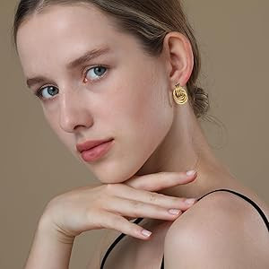 Apsvo Chunky Gold Earrings For Women, Gold Knot Geometric Dangle Earrings Trendy | Amazon (US)