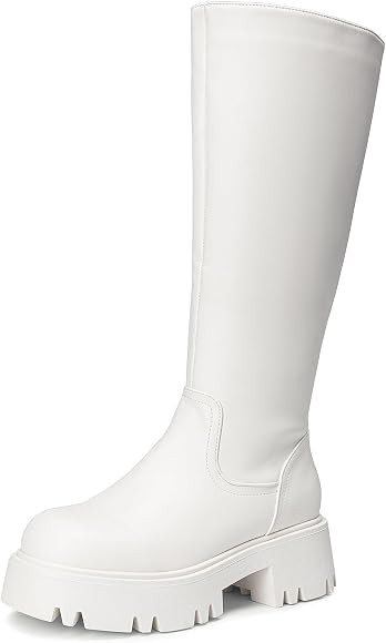 DREAM PAIRS Knee High Boots, Comfortable Chunky Platform Round-Toe Side Zip Boots for Women | Amazon (US)